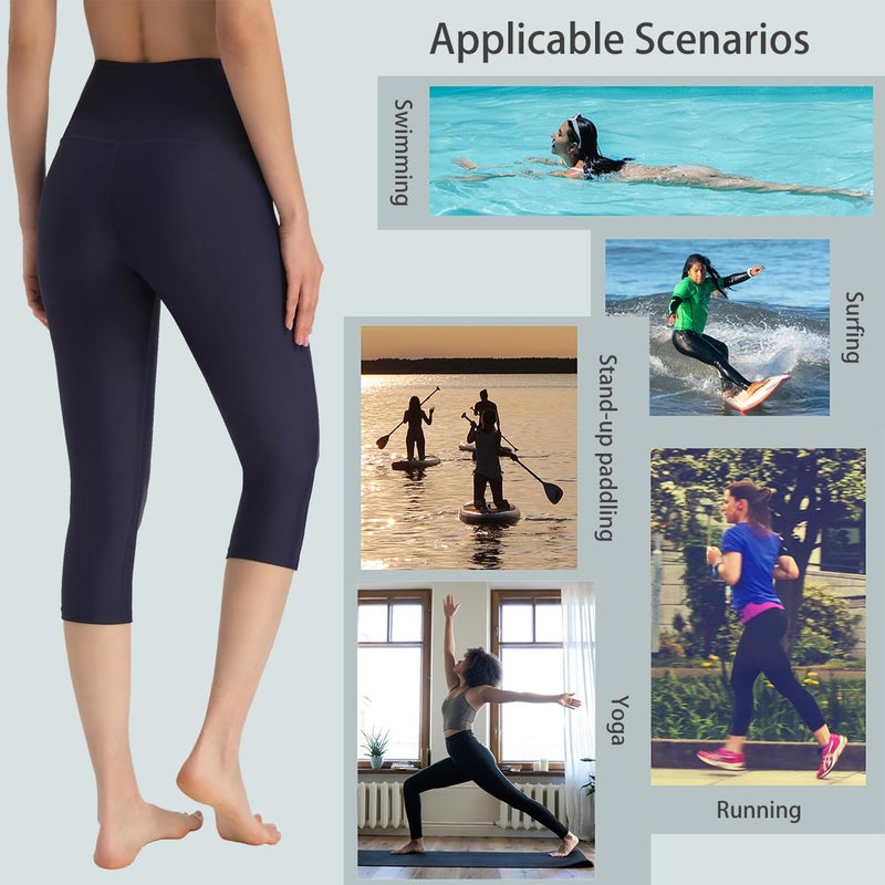 Ubestyle UPF 50+ High Rise Swim Pants for Women Swim Capris Legging Swim Tights Rash Guard Pants Sun Protective Navy - Image 5